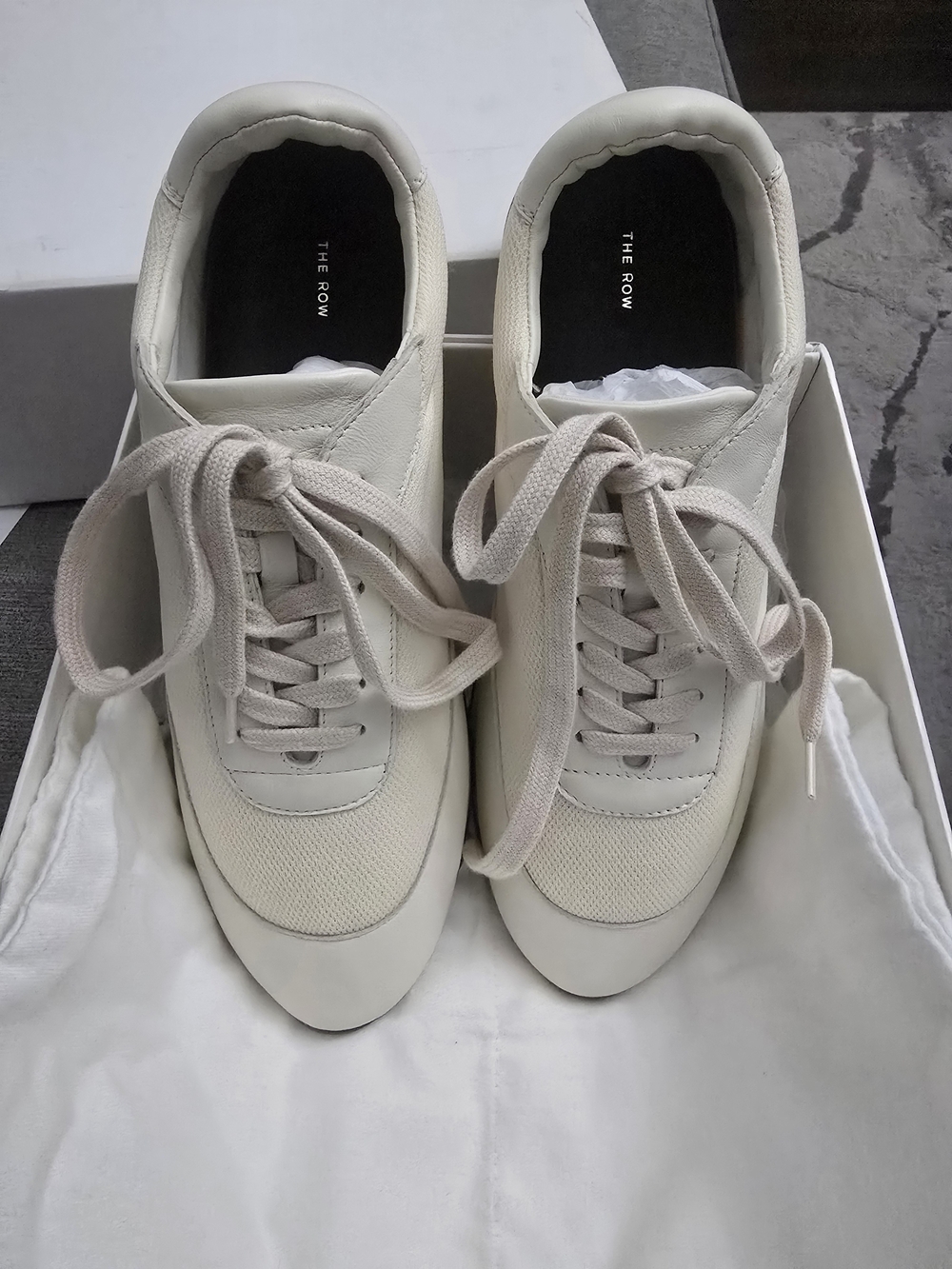 The Row Men’s Cream Leather & Mesh Low-Top Sneakers